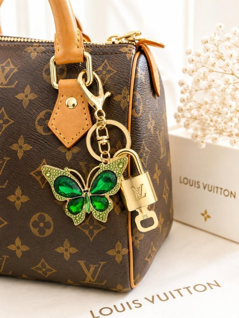 Louis Vuitton Gold Lock 🔒 Authentic LV Key + Unbranded Butterfly Bag Charm